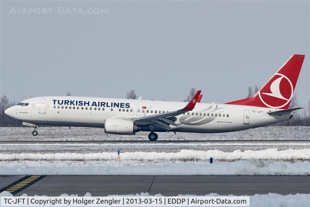 TC-JFT, 1999 Boeing 737-8F2 C/N 29780, Touch down on sunny rwy 26L....