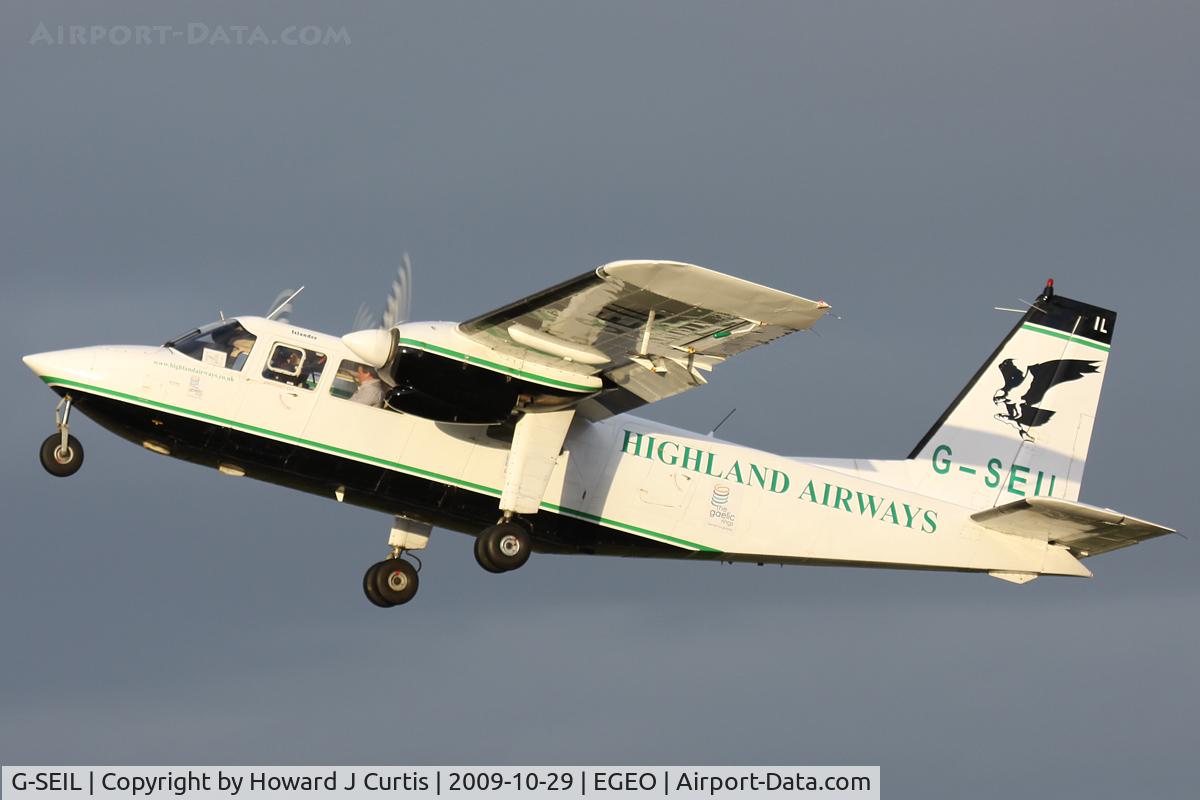 G-SEIL, 1981 Britten-Norman BN-2B-26 Islander C/N 2103, Highland Airways. Climbing out in the early morning sun.