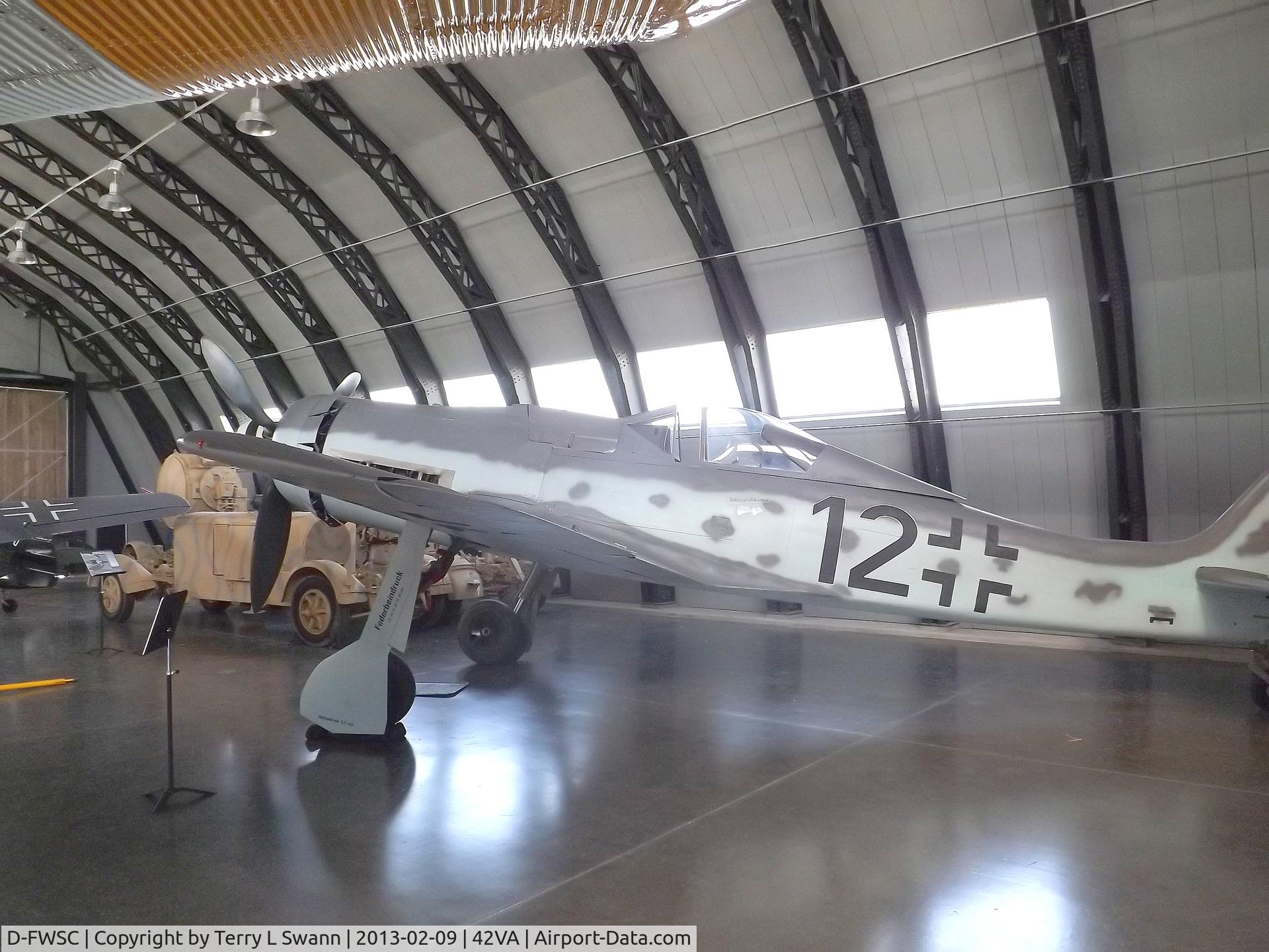 D-FWSC, 2007 Flugwerk Fw 190-A8/N Replica C/N 990003, Parked in the hangar in VA Beach at the Military Aviation Museum.