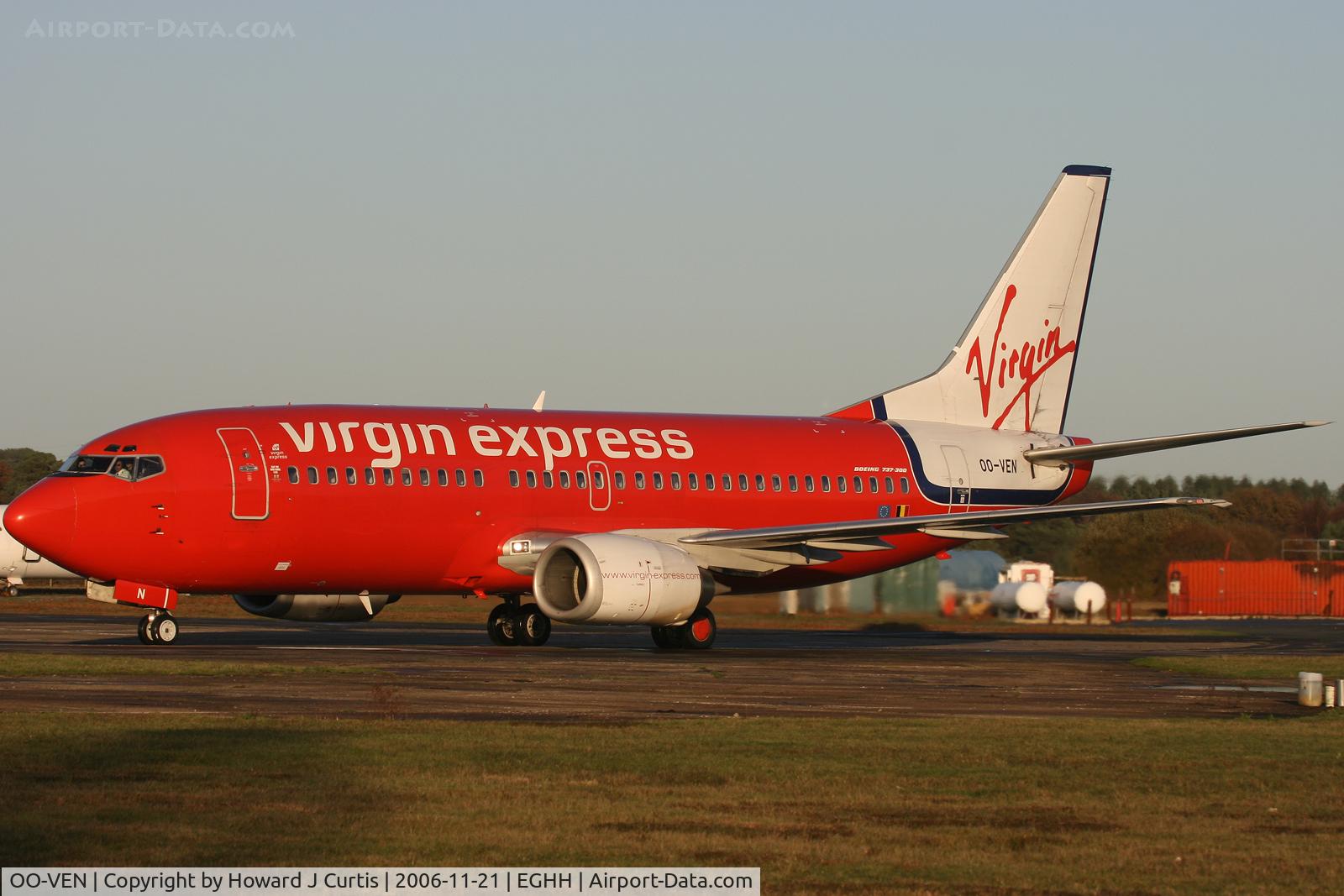 OO-VEN, 1998 Boeing 737-36N C/N 28586, Virgin Express, arriving for repainting in Brussels Airlines colours.