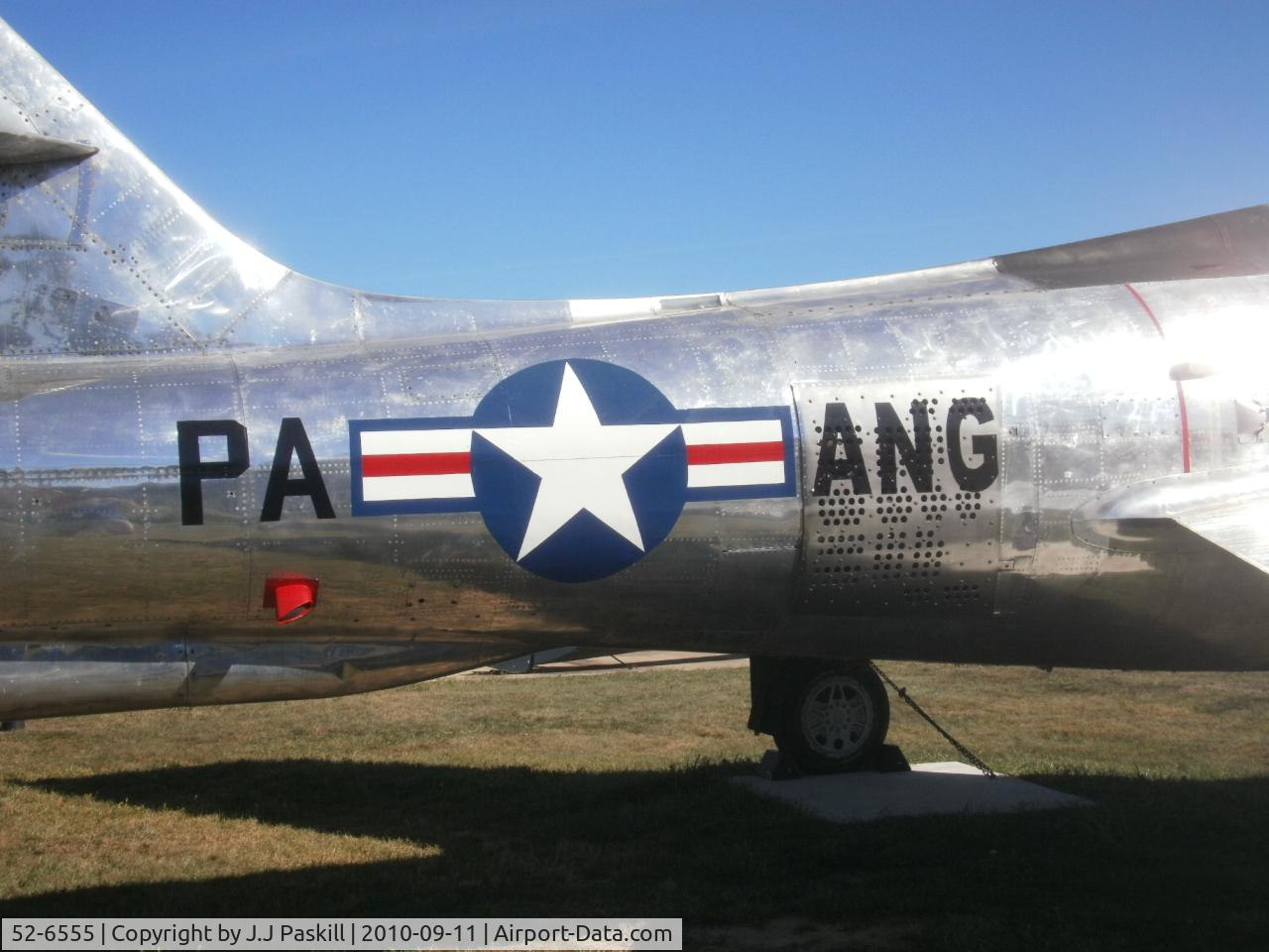 52-6555, 1952 Republic F-84F Thunderstreak C/N Not found 52-6555, side view: show PA ANG. the red thing is a fuel dump