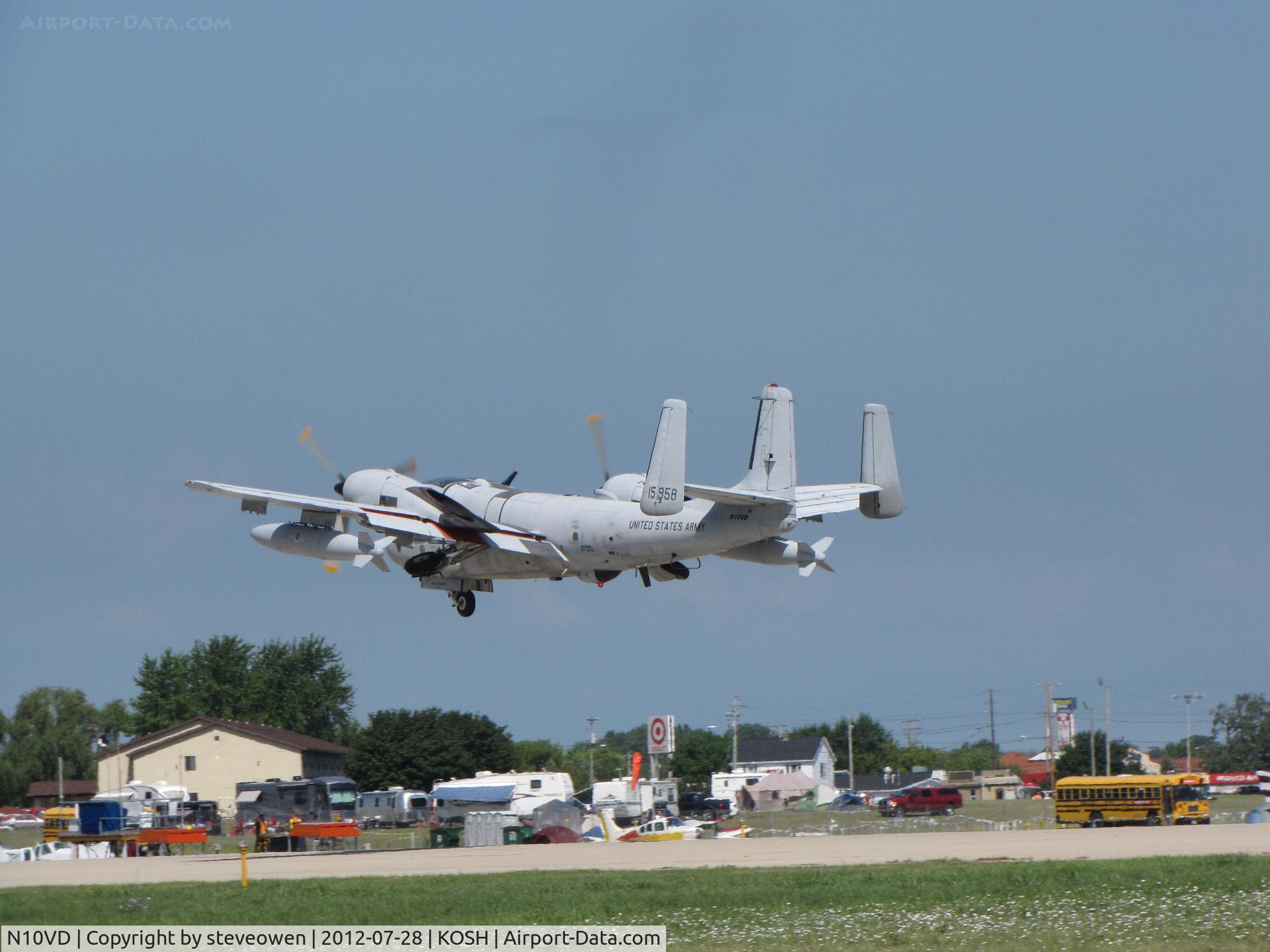 N10VD, 1968 Grumman OV-1D Mohawk C/N 162C, departing Oshkosh