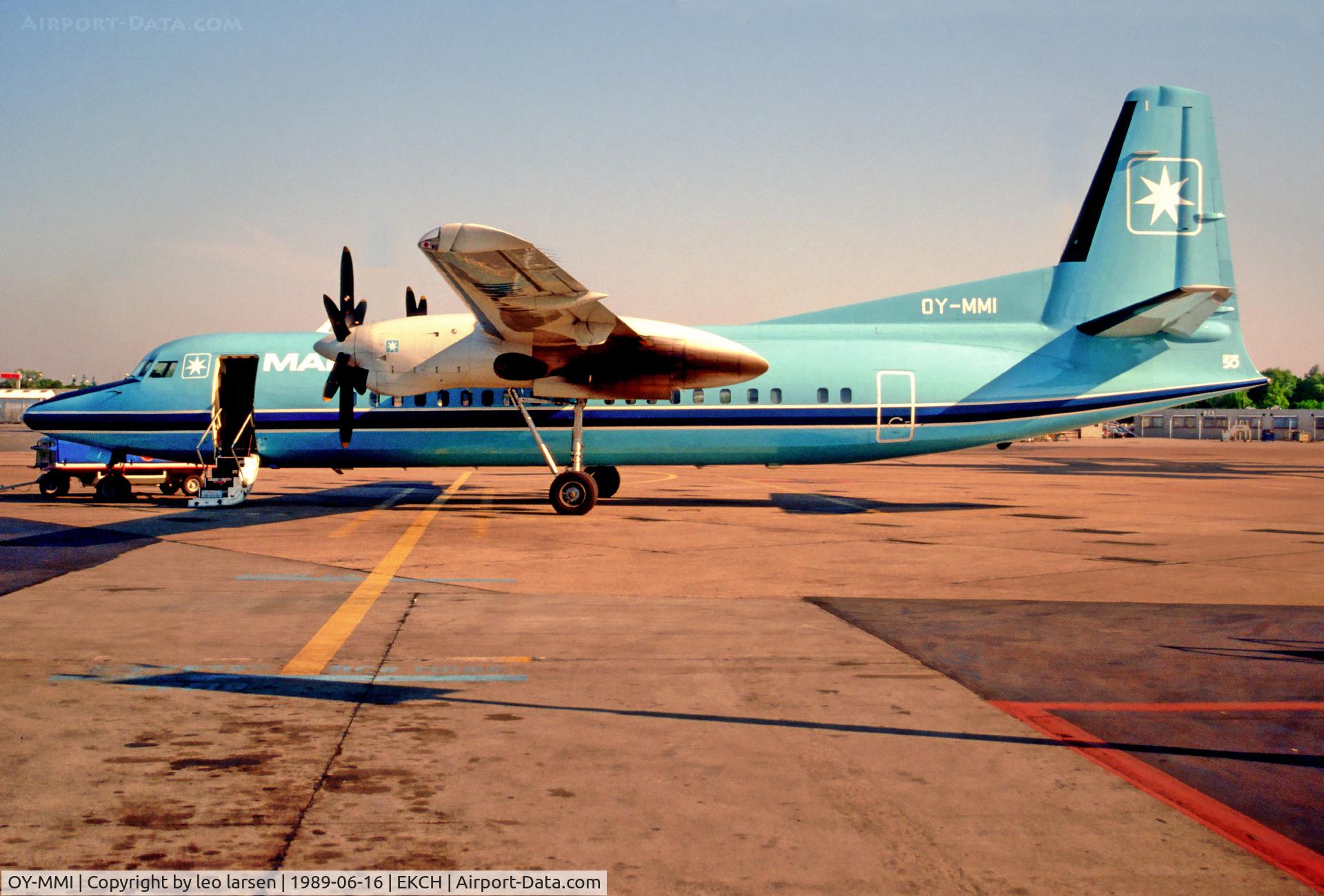 OY-MMI, 1988 Fokker 50 C/N 20126, Copenhagen Kastrup 16.6.89