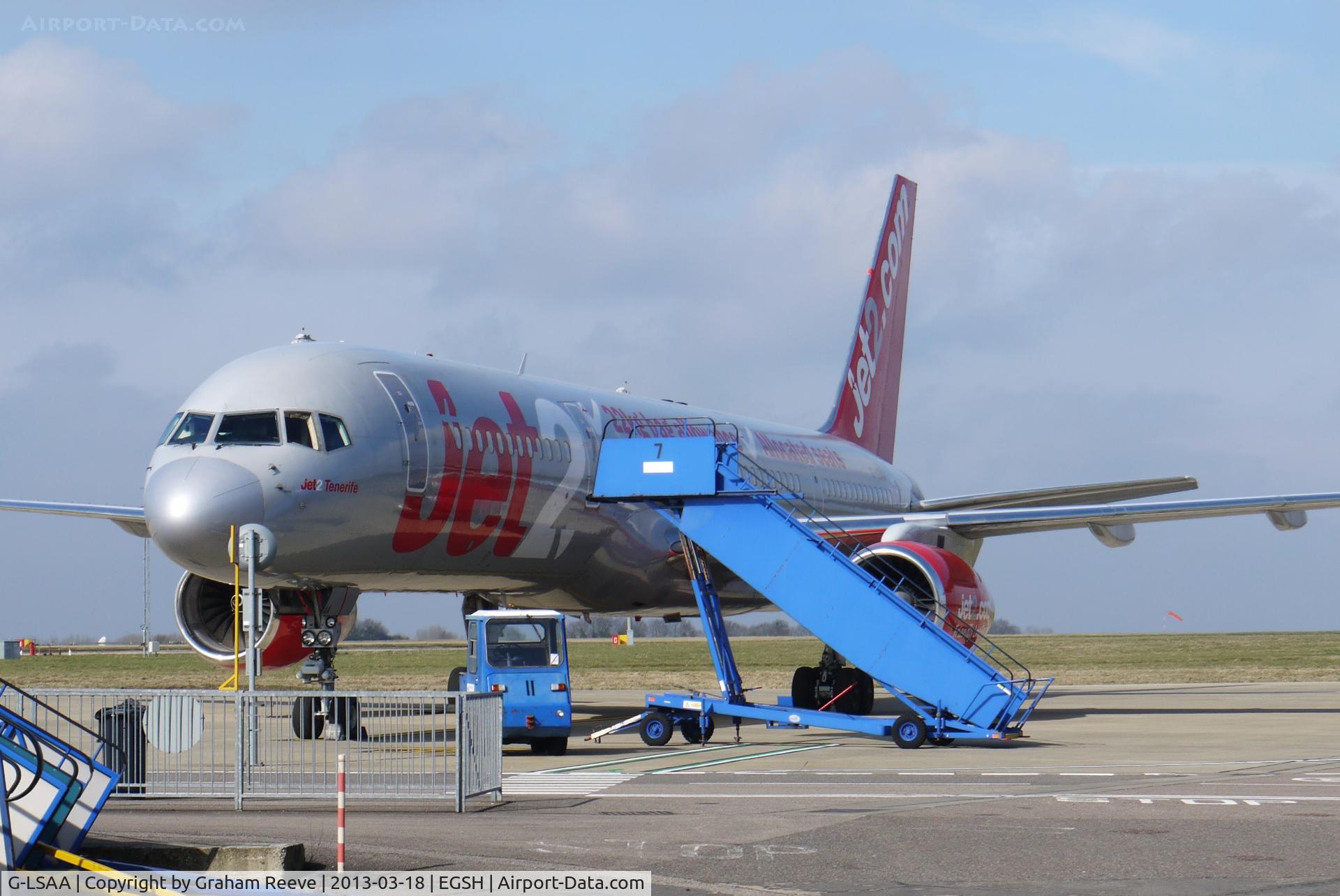 G-LSAA, 1988 Boeing 757-236 C/N 24122, Parked at Norwich.