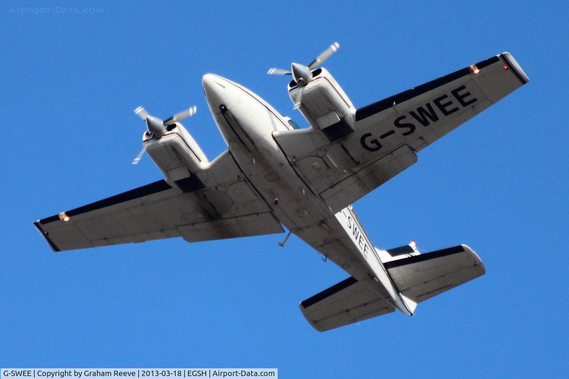 G-SWEE, 1971 Beech 95-B55 Baron Baron C/N TC-1406, Passing over head.