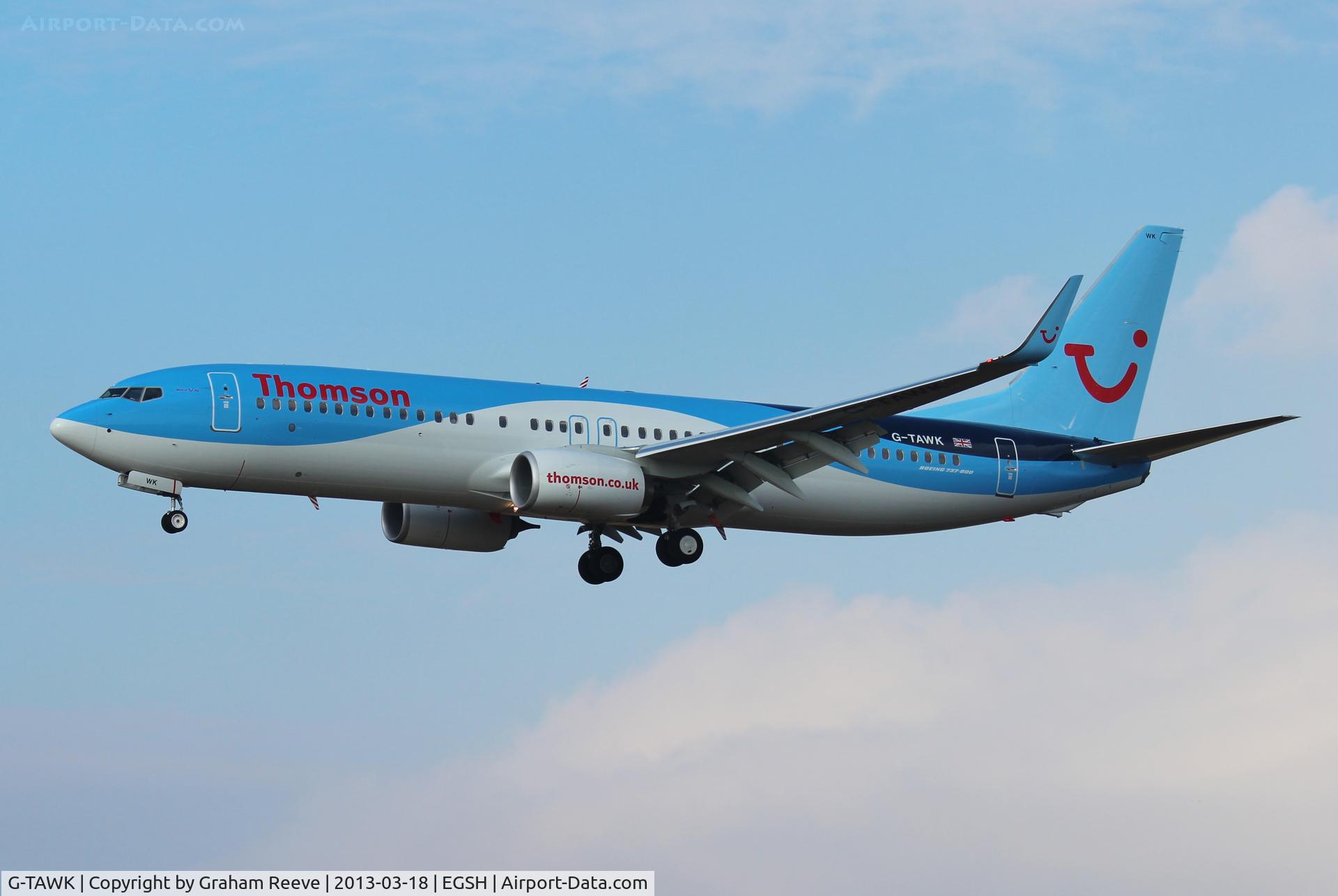 G-TAWK, 2012 Boeing 737-8K5 C/N 37239, About to land.