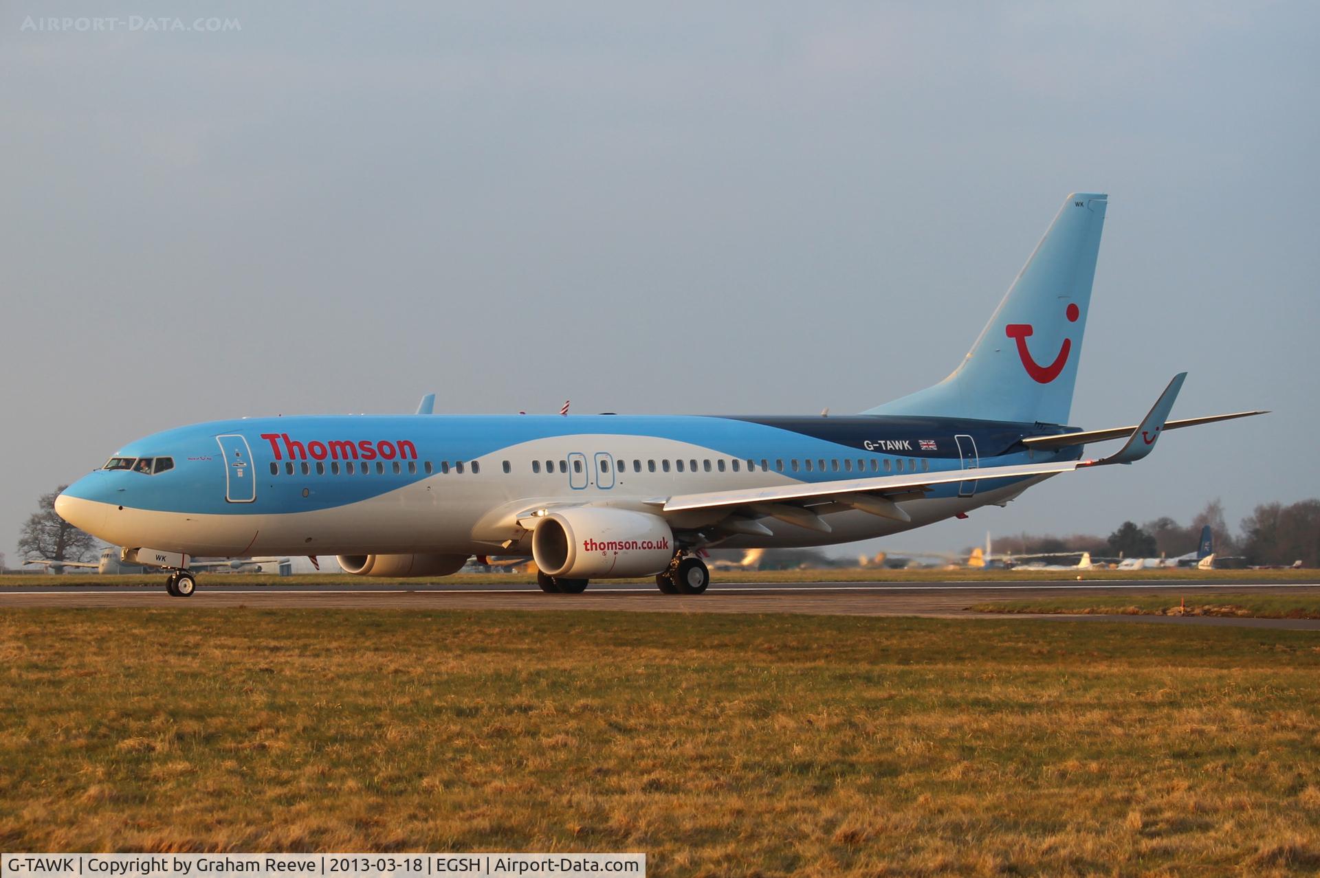 G-TAWK, 2012 Boeing 737-8K5 C/N 37239, About to depart.