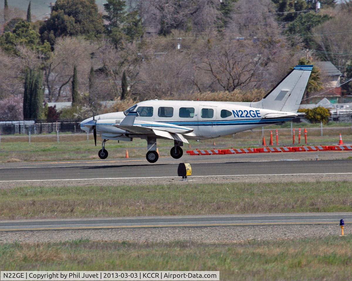N22GE, 1977 Piper PA-31-325 Navajo C/R C/N 31-7712091, Landing at Buchanen Field, Concord, CA.