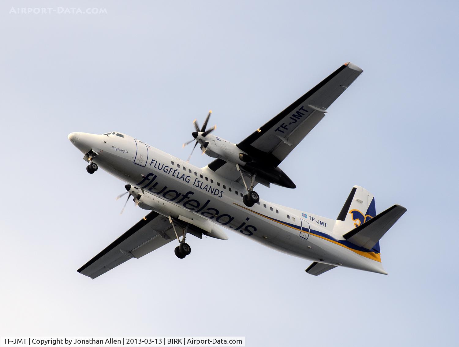 TF-JMT, 1992 Fokker 50 C/N 20250, On approach to Reykjavik domestic airport.