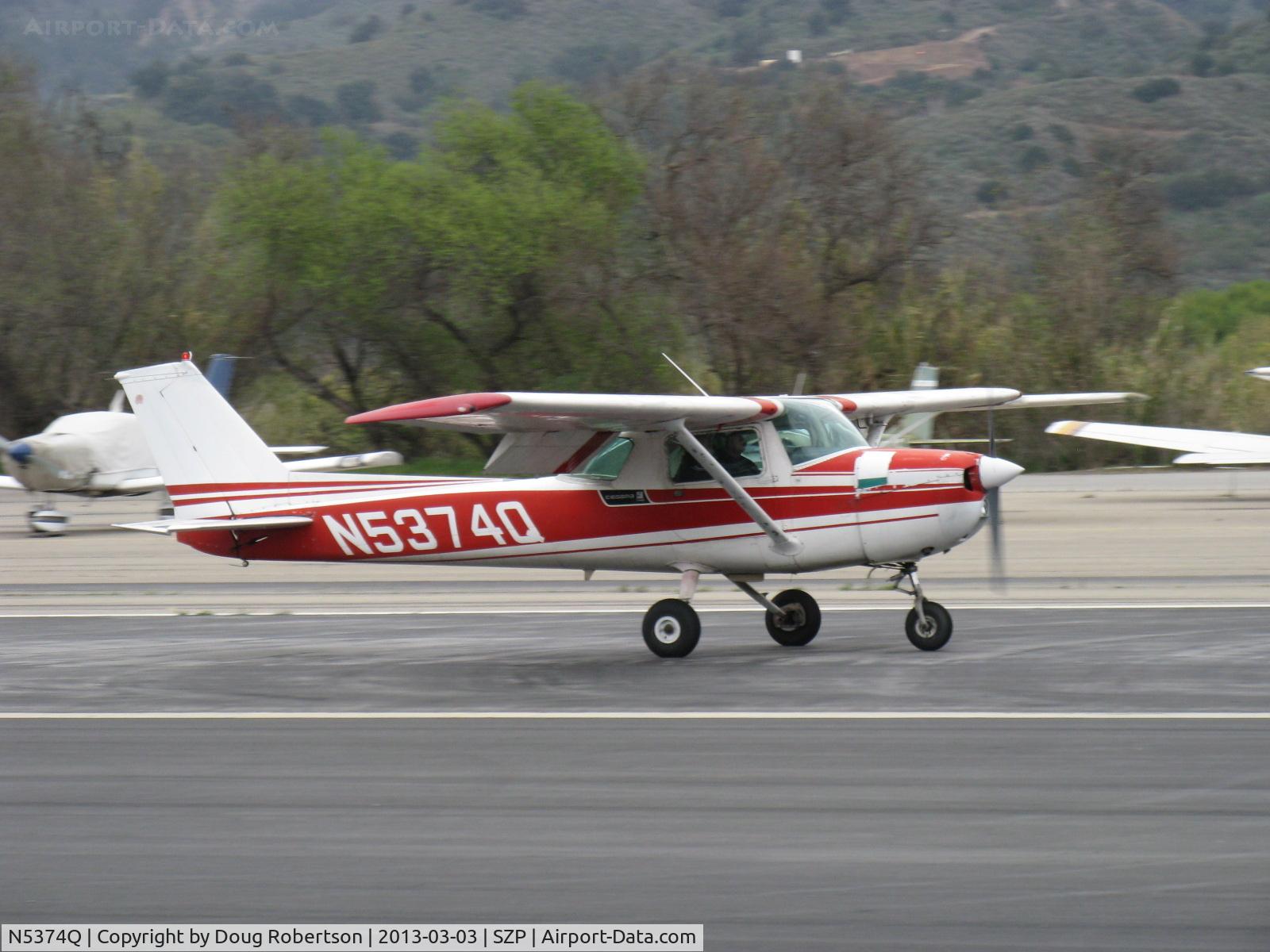 N5374Q, 1972 Cessna 150L C/N 15073274, 1972 Cessna 150L, Continental O-200 100 Hp, landing roll Rwy 22