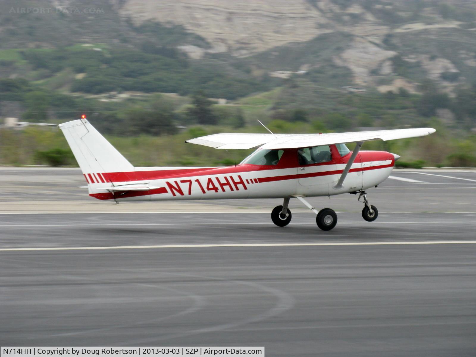 N714HH, 1977 Cessna 150M C/N 15079185, 1977 Cessna 150M, Continental O-200 100 Hp, landing roll Rwy 22