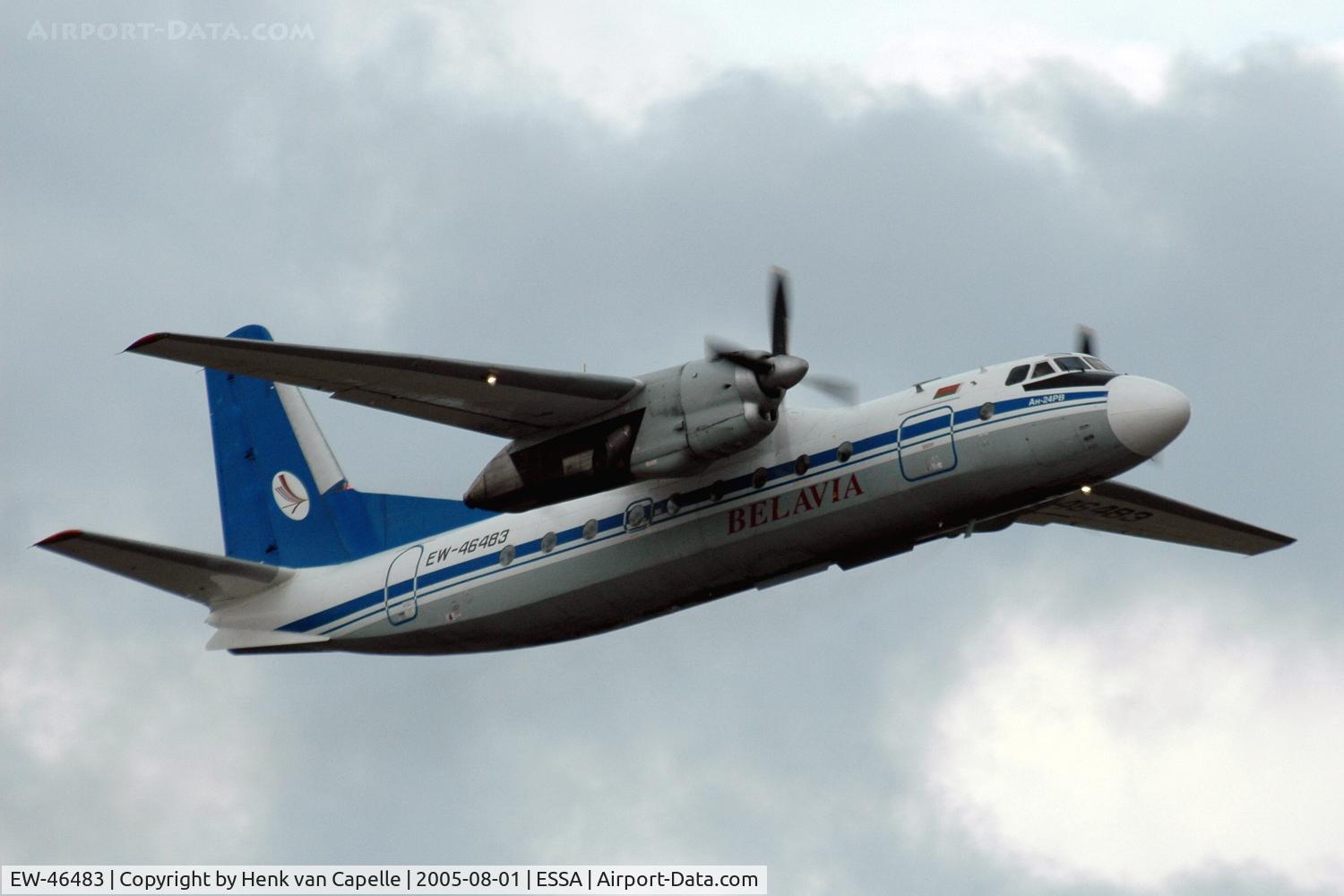 EW-46483, 1972 Antonov An-24RV C/N 27308101, Belavia Antonov An-24RV taking off from Stockholm Arlanda airport, Sweden.