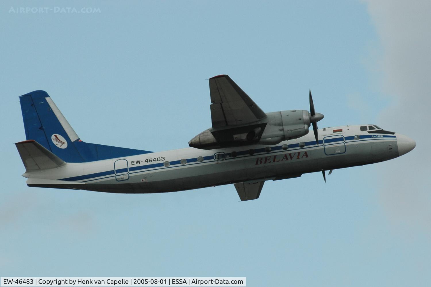 EW-46483, 1972 Antonov An-24RV C/N 27308101, Belavia Antonov An-24RV taking off from Stockholm Arlanda airport, Sweden.