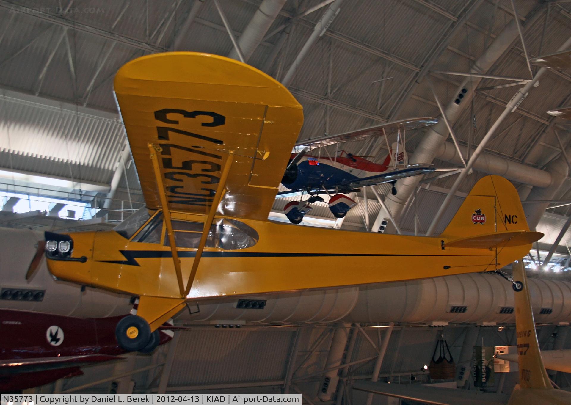 N35773, 1941 Piper J3C-65 Cub Cub C/N 6578, This Piper Cub was the first aircraft to be put on display at the Udvar-Hazy Center.  The NASM on the Mall has a Piper J-2 Cub.
