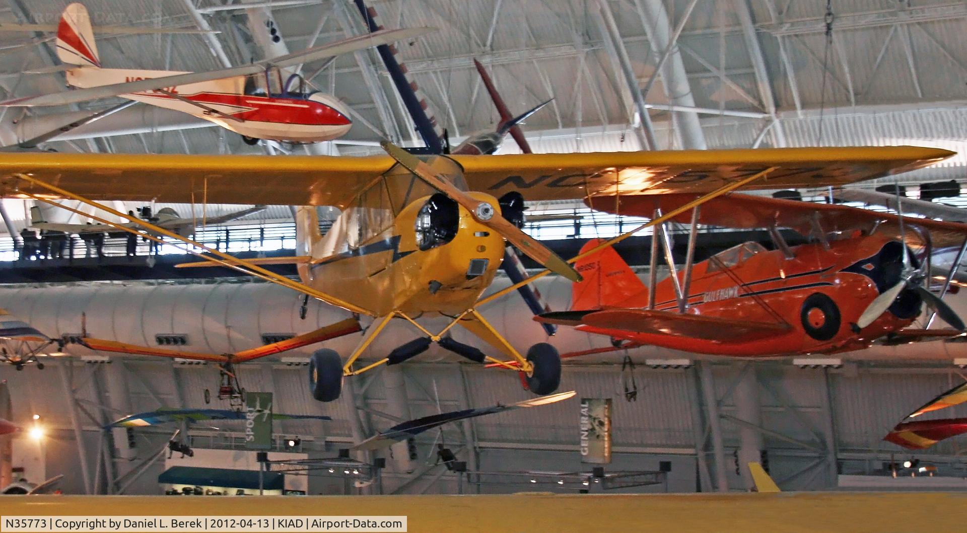 N35773, 1941 Piper J3C-65 Cub Cub C/N 6578, This Piper Cub was the first aircraft to be put on display at the Udvar-Hazy Center.  The NASM on the Mall has a Piper J-2 Cub.