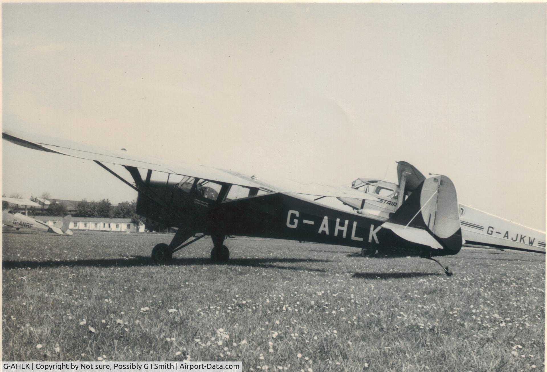 G-AHLK, 1943 Taylorcraft E Auster 3 C/N 700, Probably taken at Shoreham about 1960. G-AHLK belonged to my father G I Smith at the time.
