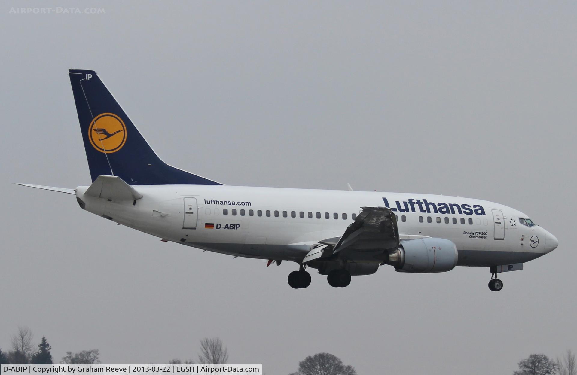 D-ABIP, 1991 Boeing 737-530 C/N 24940, About to touch down.