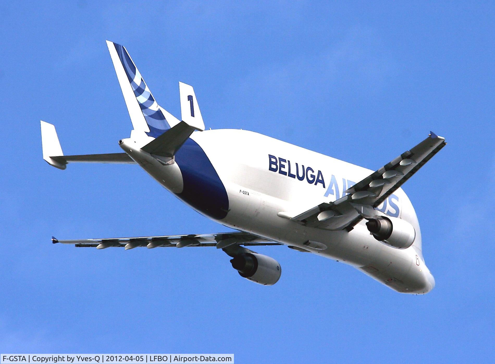 F-GSTA, 1994 Airbus A300B4-608ST Super Transporter C/N 655, Airbus A300-605ST Beluga takes to the skies after departure from Toulouse Blagnac Airport (LFBO-TLS)