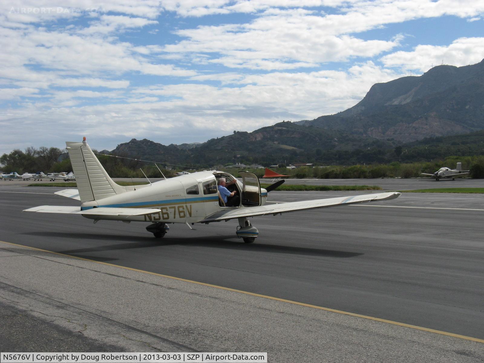 N5676V, 1977 Piper PA-28-181 C/N 28-7790494, 1977 Piper PA-28-181 ARCHER II, Lycoming O&VO-360 180 Hp, stopped for pushback to transient parking ramp