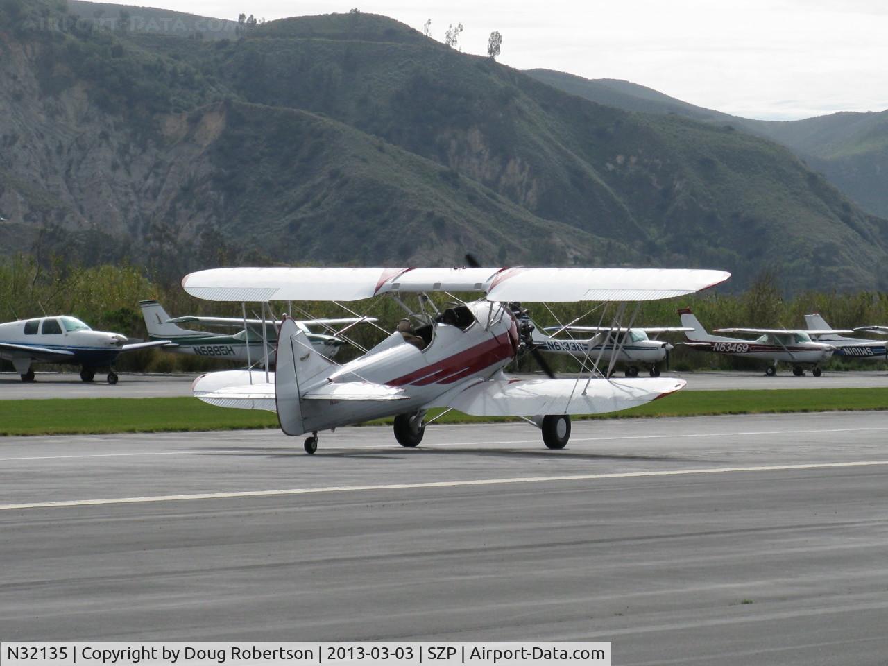 N32135, 1941 Waco UPF-7 C/N 5767, 1941 Waco UPF-7, Continental W670 220 Hp radial, landing roll Rwy 22