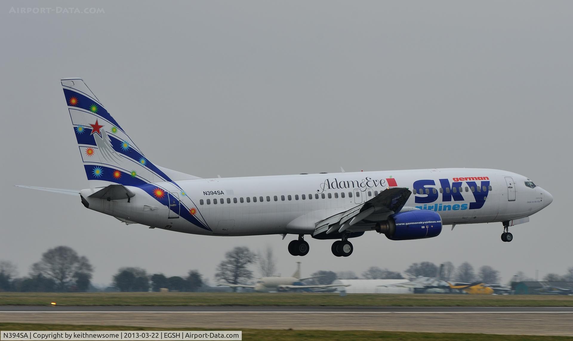 N394SA, 2000 Boeing 737-883 C/N 30194, This airframe is now registered N394SA .... seen landing at EGSH .... nice surprise visitor !