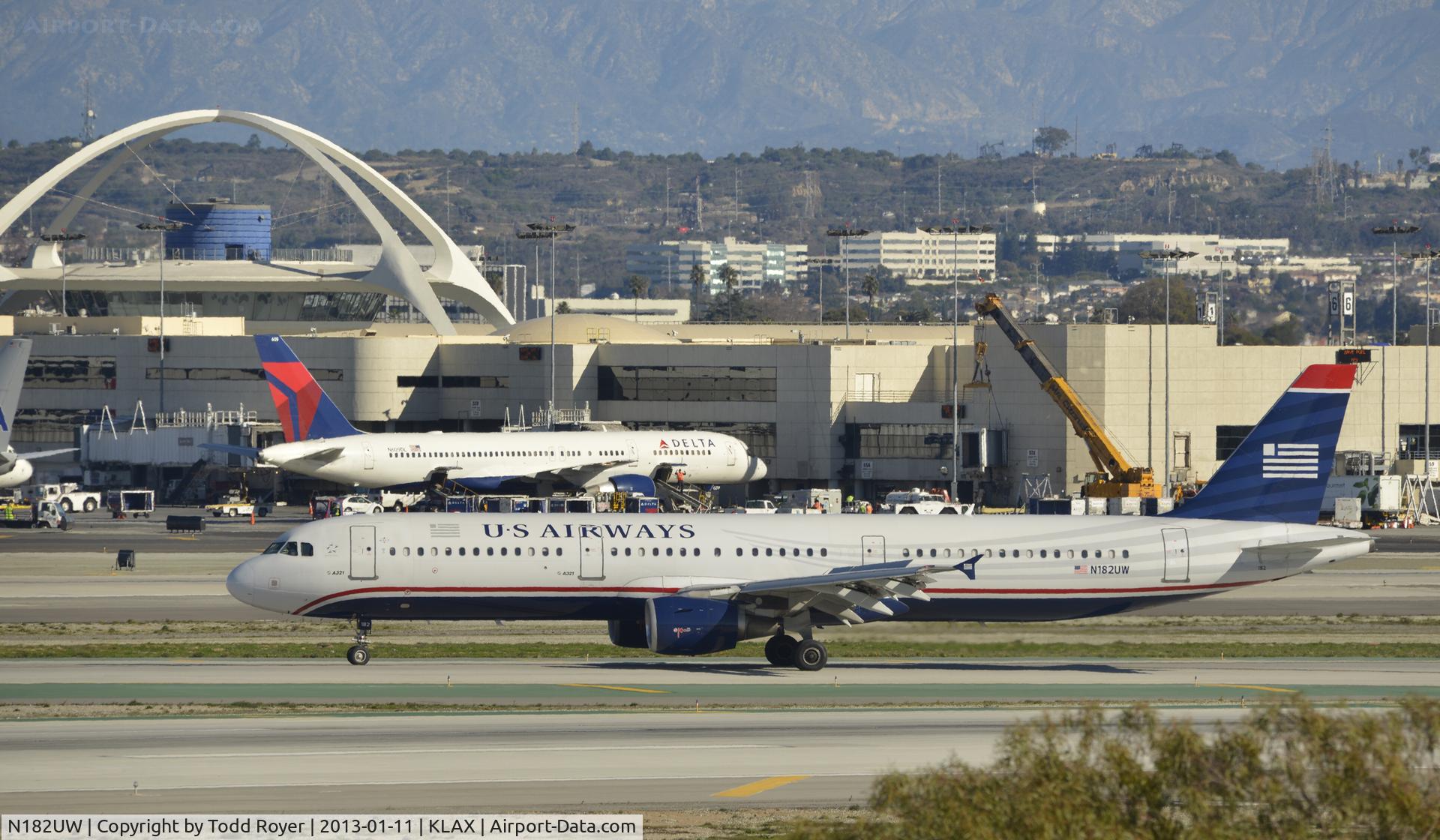 N182UW, 2001 Airbus A321-211 C/N 1536, Taxiing to gate at LAX
