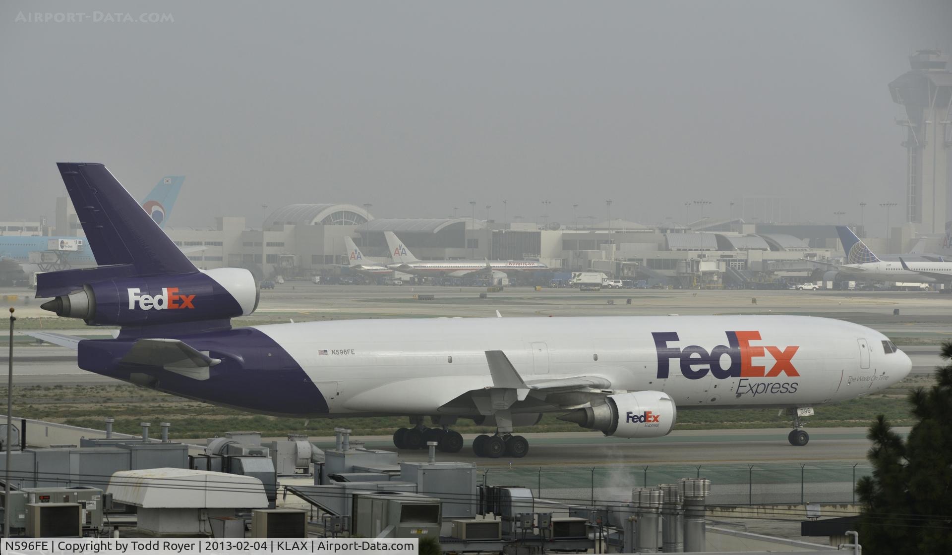 N596FE, 1993 McDonnell Douglas MD-11F C/N 48554, Taxiing to parking at LAX