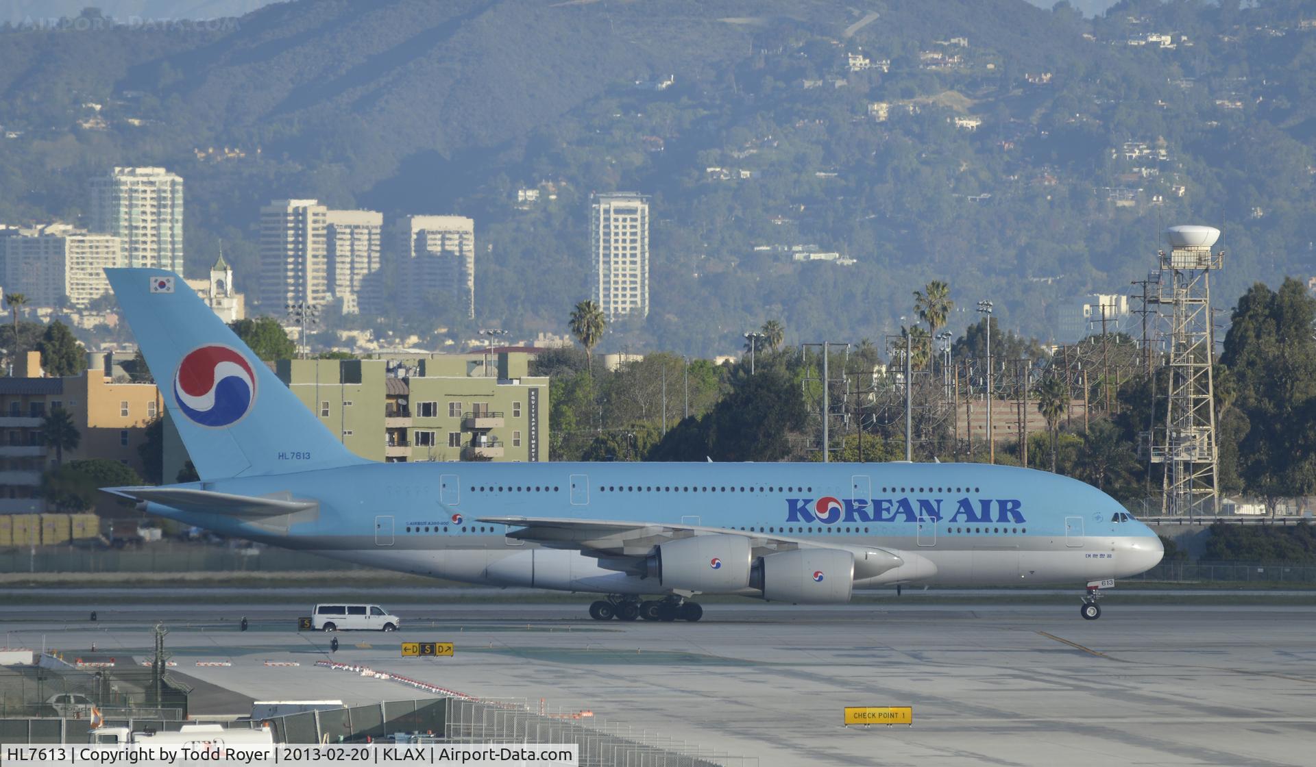 HL7613, 2010 Airbus A380-861 C/N 059, Taxiing to gate at LAX