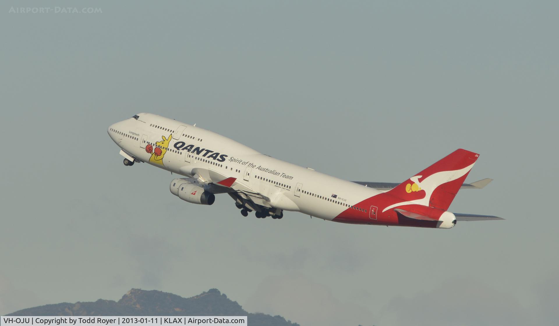 VH-OJU, 1999 Boeing 747-438 C/N 25566, Departing LAX on 24L