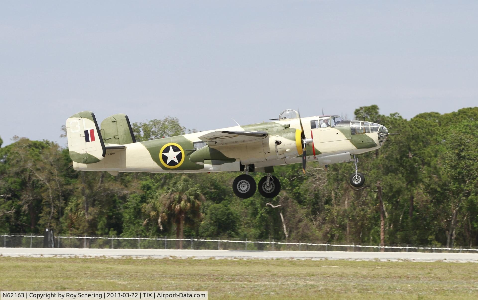 N62163, 1944 North American B-25J Mitchell Mitchell C/N 108-47451, B-25J taking off at Tico Air Show, Titusville, FL on 22 Mar 13