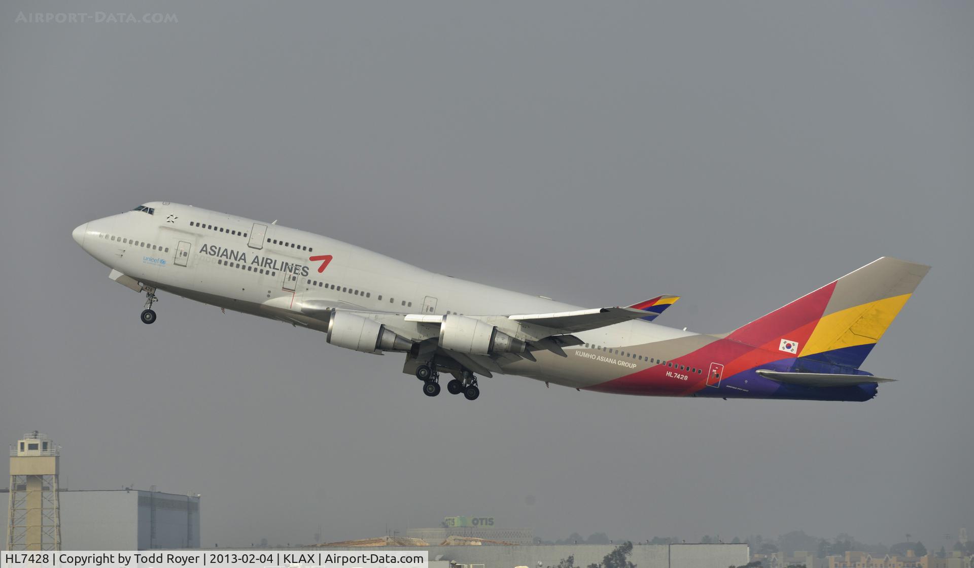 HL7428, 1998 Boeing 747-48E C/N 28552, Departing LAX
