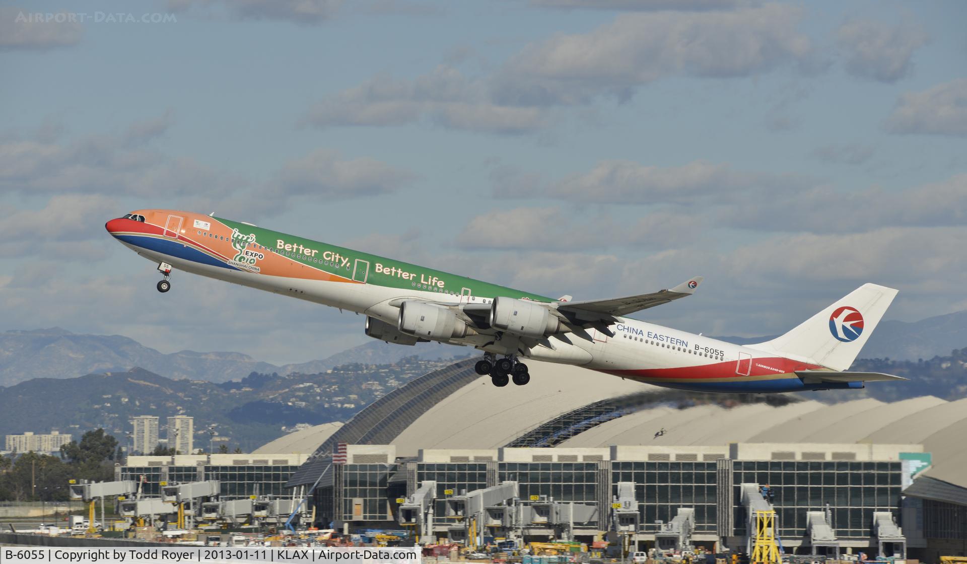 B-6055, 2004 Airbus A340-642 C/N 586, Departing LAX