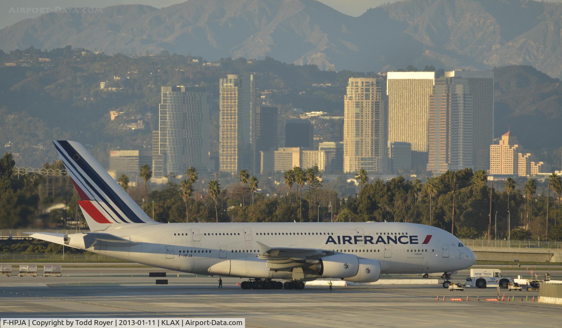 F-HPJA, 2010 Airbus A380-861 C/N 033, Taxiing to gate at LAX