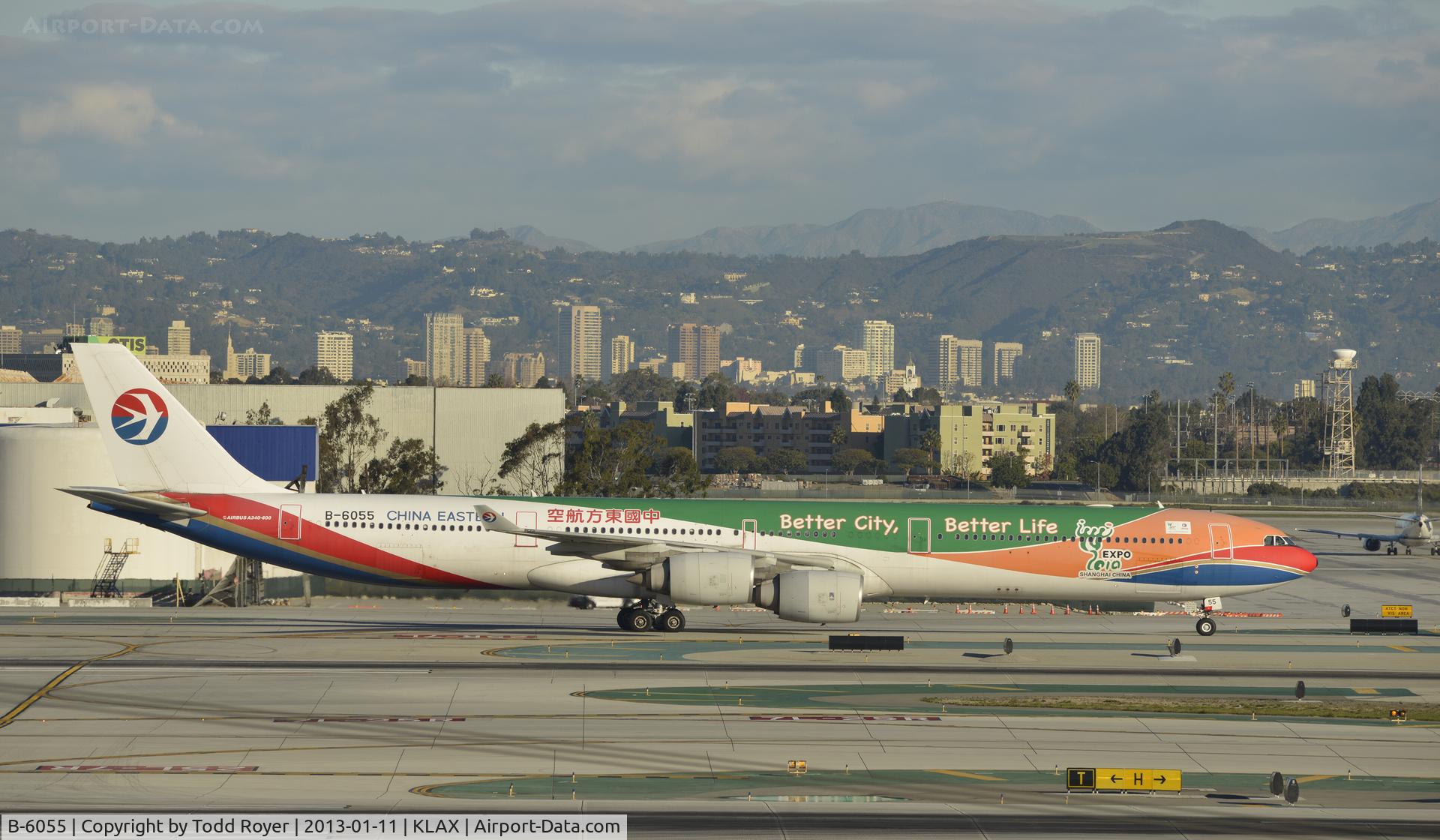 B-6055, 2004 Airbus A340-642 C/N 586, Taxiing to gate at LAX