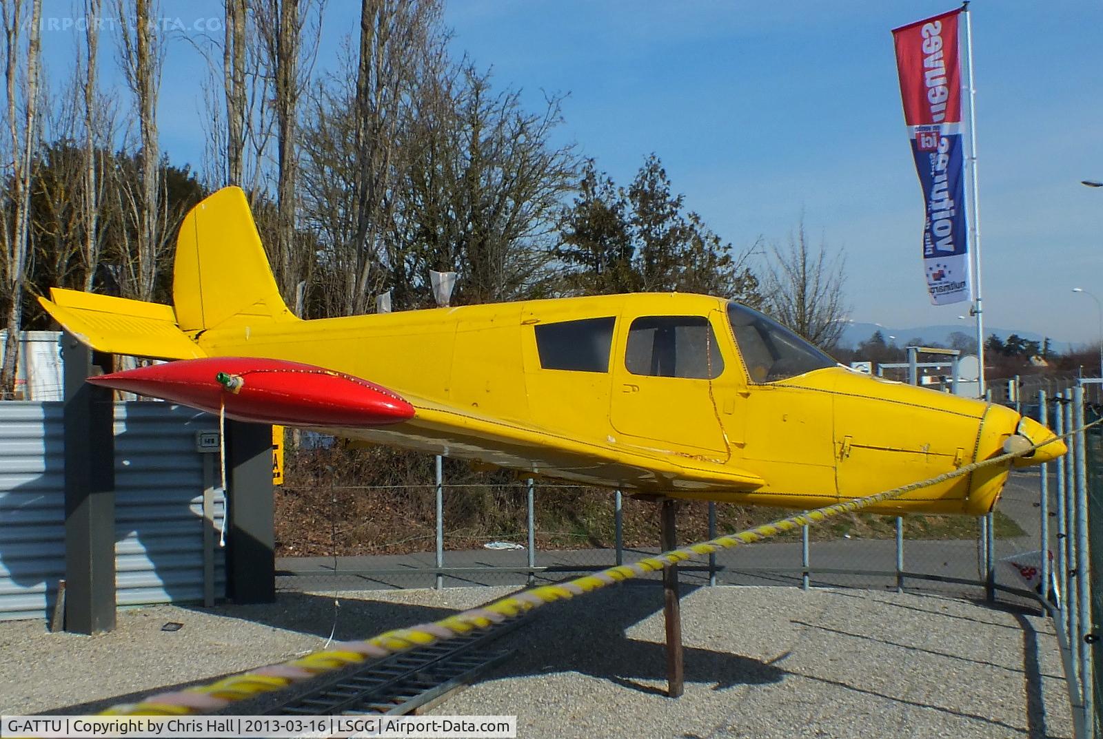 G-ATTU, 1966 Piper PA-28-140 Cherokee C/N 28-21987, preserved at a garage at the western end of the airport, this aircraft was involved in a landing accident at Elstree Airport on 27th June 1992 when it collided with Grumman AA-5A G-OCPL