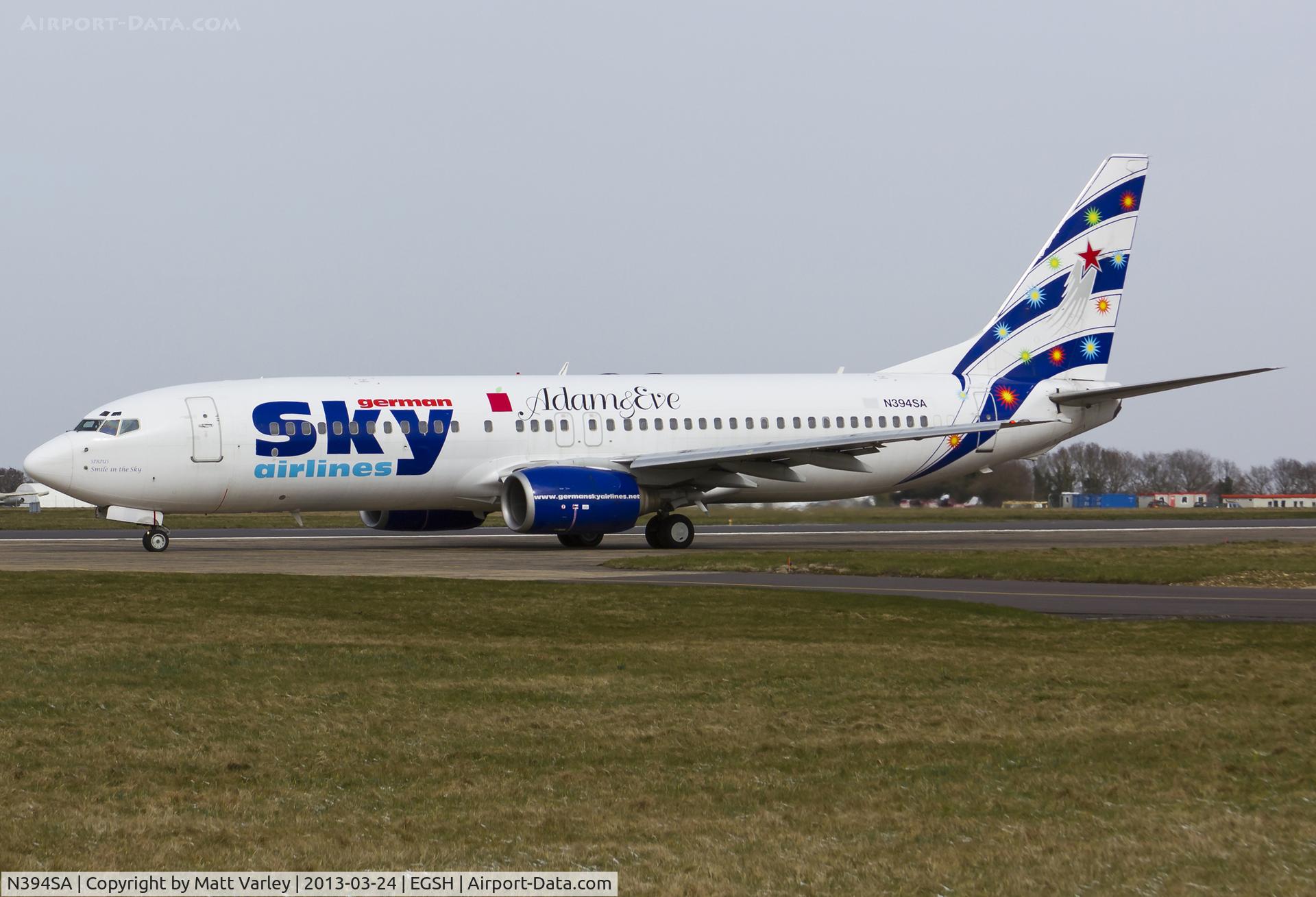 N394SA, 2000 Boeing 737-883 C/N 30194, Departing EGSH on route to Tianjin Airport Via Moscow, on delivery to Jin Air of the Republic of Korea.