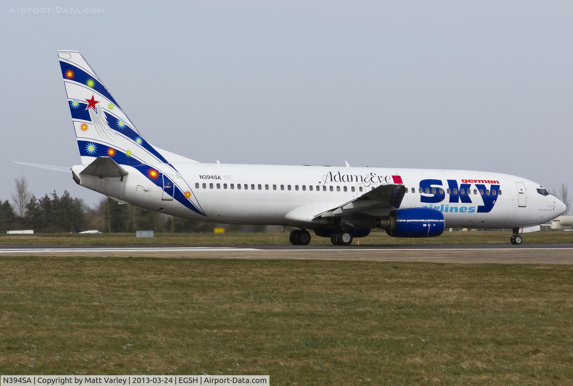 N394SA, 2000 Boeing 737-883 C/N 30194, Departing EGSH on route to Tianjin Airport Via Moscow, on delivery to Jin Air of the Republic of Korea.