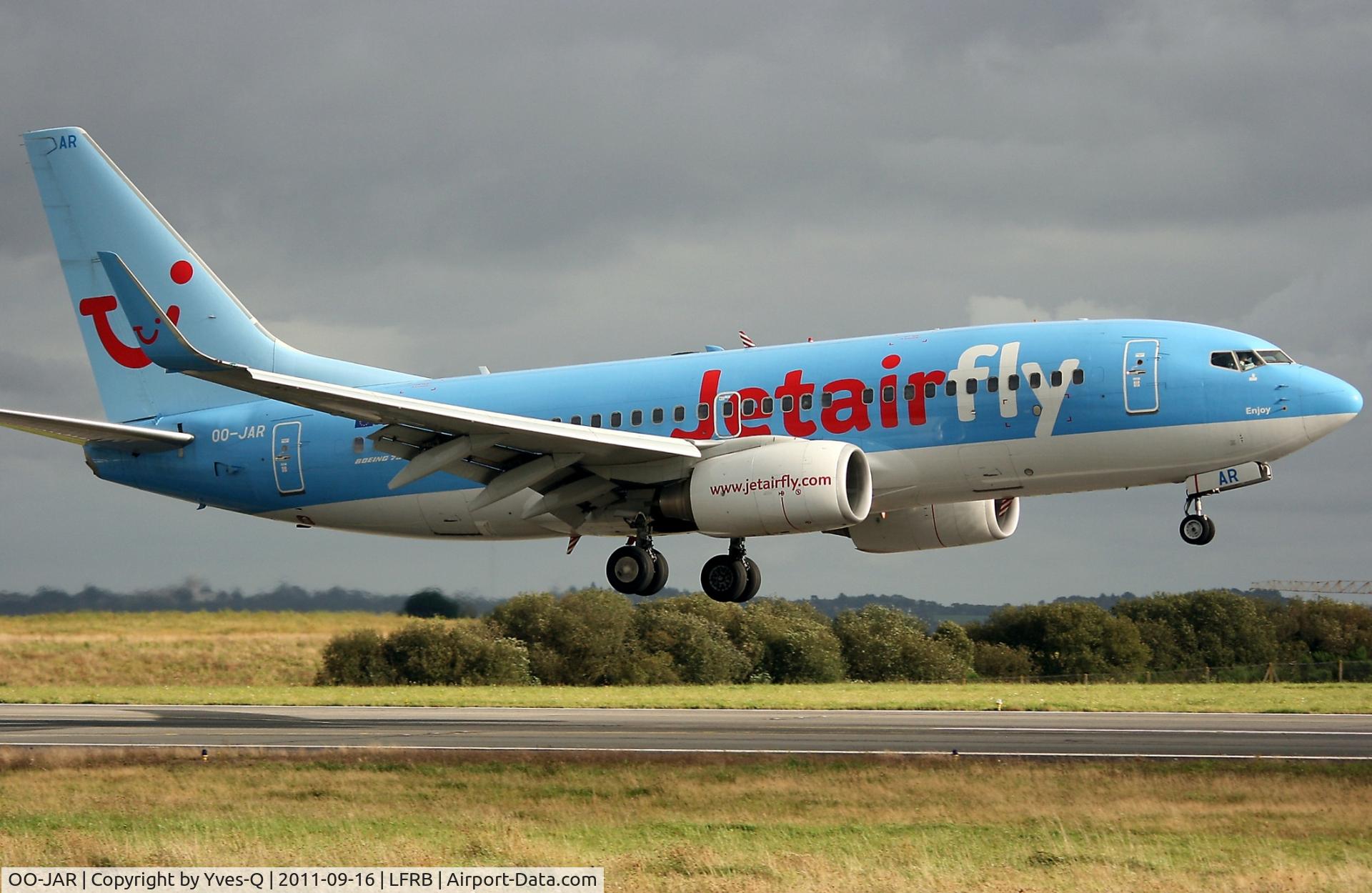 OO-JAR, 2009 Boeing 737-7K5 C/N 35150, JetairFly operated boing 737-7K5 on final rwy 25L, Brest-Bretagne Airport (LFRB-BES)