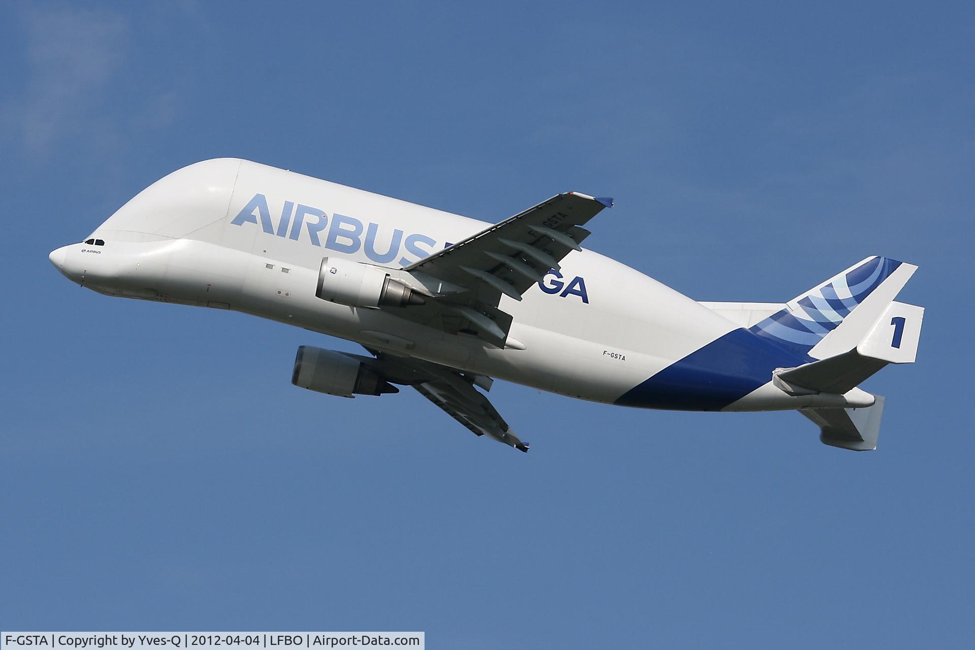 F-GSTA, 1994 Airbus A300B4-608ST Super Transporter C/N 655, Airbus A300-605ST Beluga takes to the skies after departure from Toulouse Blagnac Airport (LFBO-TLS)