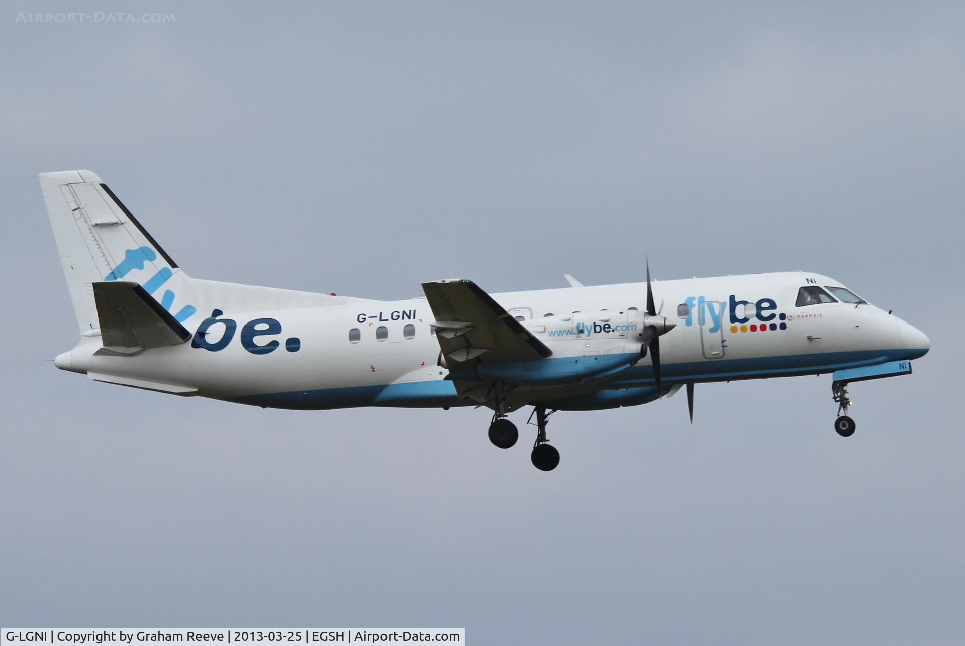 G-LGNI, 1989 Saab 340B C/N 340B-160, About to touch down at Norwich.