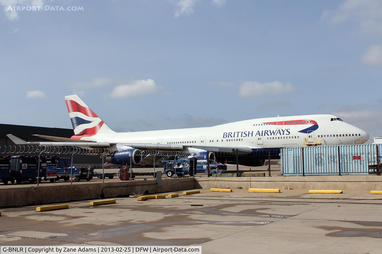 G-BNLR, 1990 Boeing 747-436 C/N 24447, At DFW Airport - reported bird strike damage.