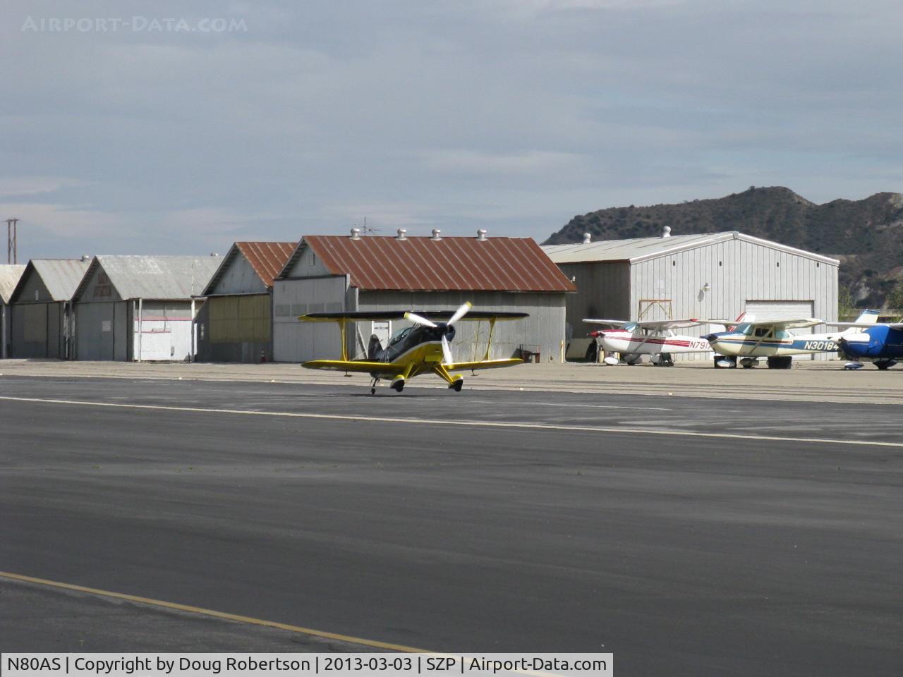 N80AS, 1992 Pitts S-2B Special C/N 5244, 1992 Pitts Aerobatics S-2B, Lycoming AEIO-540-D4A5 260 Hp, landing Rwy 22