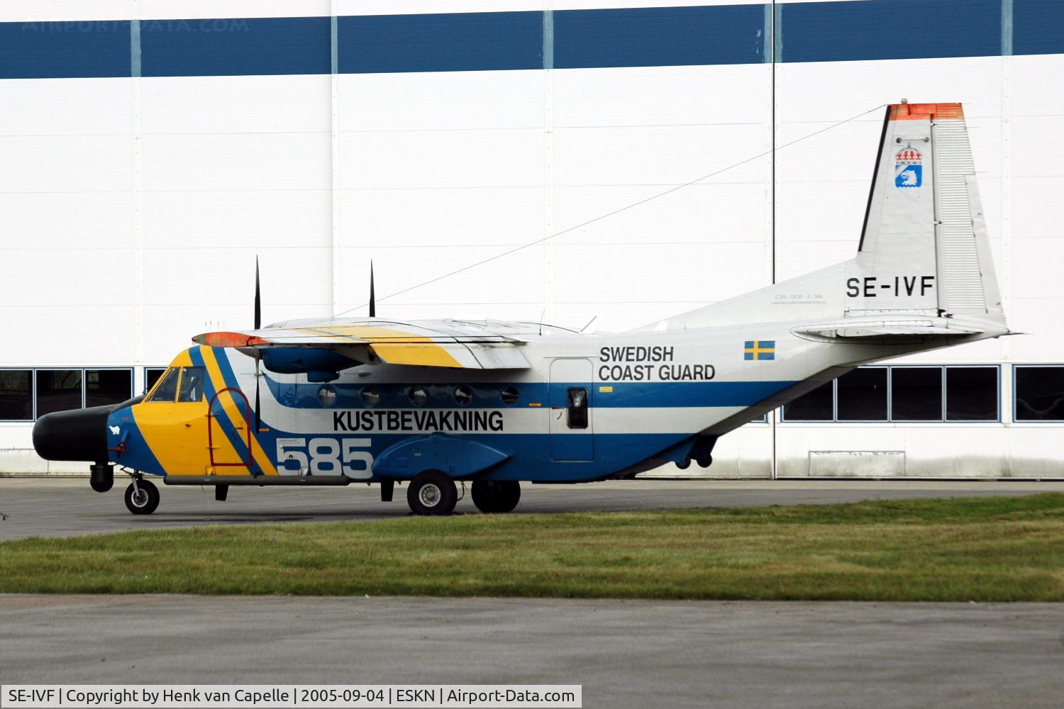 SE-IVF, 1985 CASA C-212-200 Aviocar C/N CE61-2-346, CASA C-212 of the Swedish Coastguard in front of its hangar at Skavsta airport. This aircraft unfortunately crashed in 2006 after an in-flight fatigue failure of its wing.
