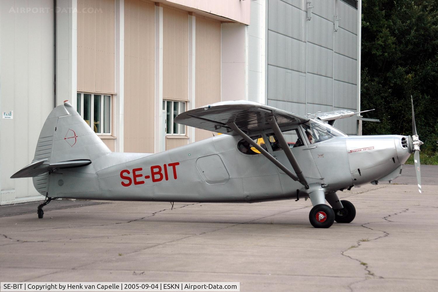 SE-BIT, 1947 Stinson 108-1 Voyager C/N 108-1793-1314, Stinson Voyager being parked at Nyköping Skavsta airport, Sweden.