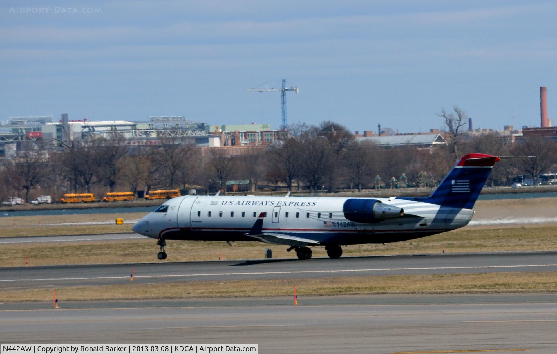 N442AW, 2003 Bombardier CRJ-200LR (CL-600-2B19) C/N 7778, Nose wheel liftoff