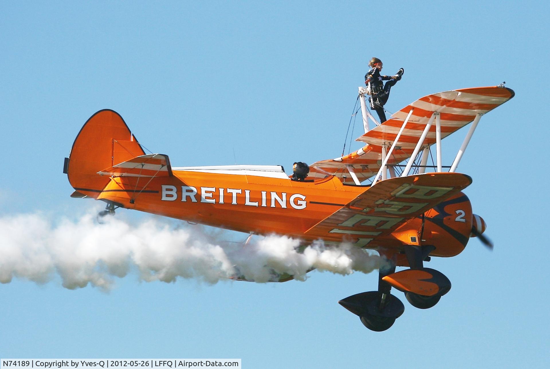 N74189, 1941 Boeing PT-17/R985 Kaydet (A75N1) C/N 75-717, Boeing Stearman PT-17, La Ferté Alais Airfield (LFFQ) Air Show (Le Temps Des Hélices)