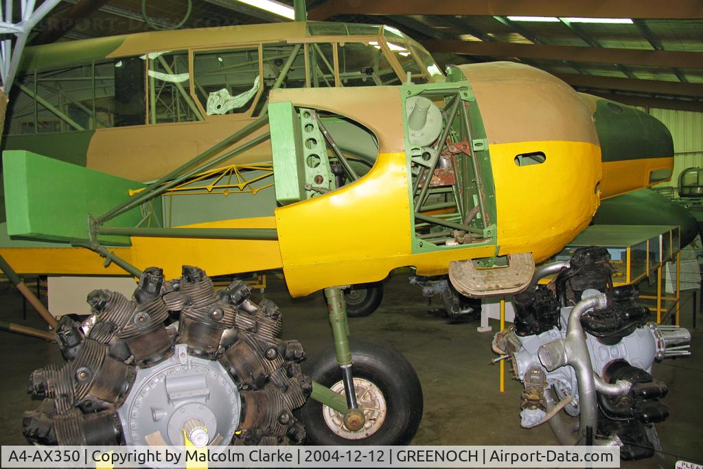 A4-AX350, 1942 Avro 625A Anson 1 C/N Not found A4-AX350, Avro 625A Anson 1 at Lincoln Nitschke's Aviation Museum, Greenoch, South Australia in 2004.