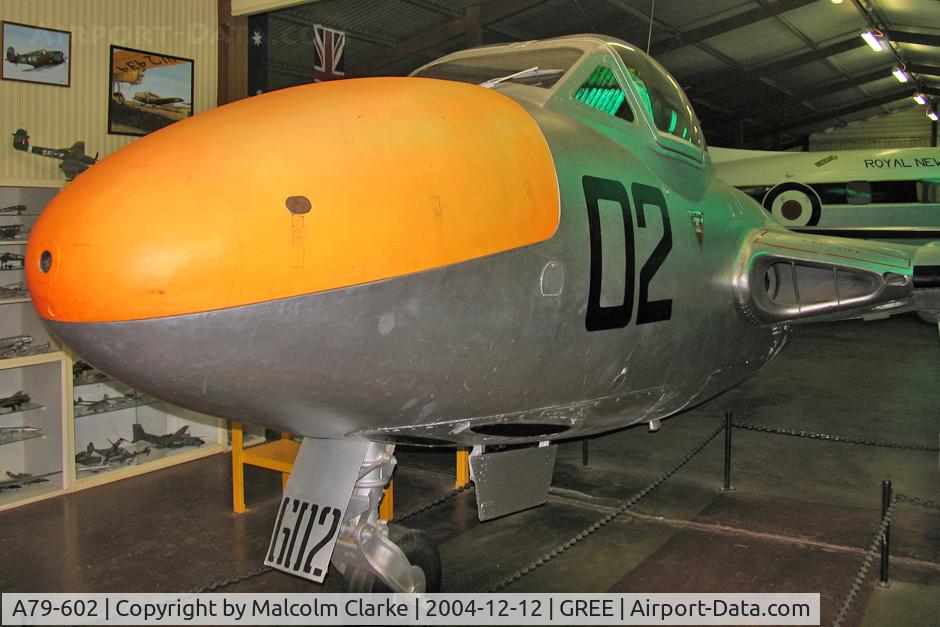 A79-602, De Havilland Australia DH-115 Vampire T.35 C/N DHA4123, De Havilland Australia Vampire T35 (DH-115) at Lincoln Nitschke's Aviation Museum, Greenoch, South Australia in 2004.
