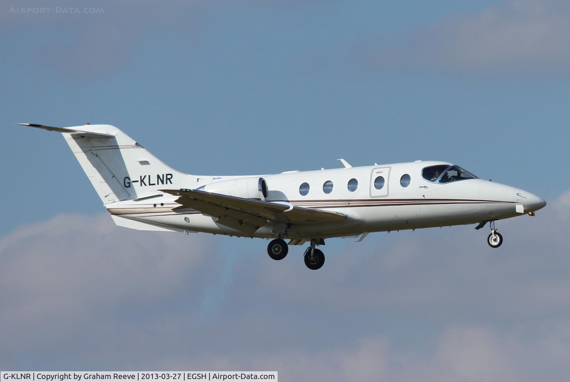 G-KLNR, 2009 Raytheon Hawker 400XP C/N RK-552, About to touch down.