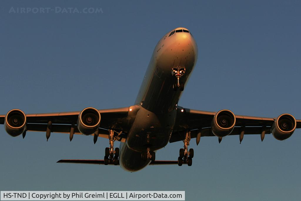 HS-TND, 2005 Airbus A340-642 C/N 710, Taken at EGLL.